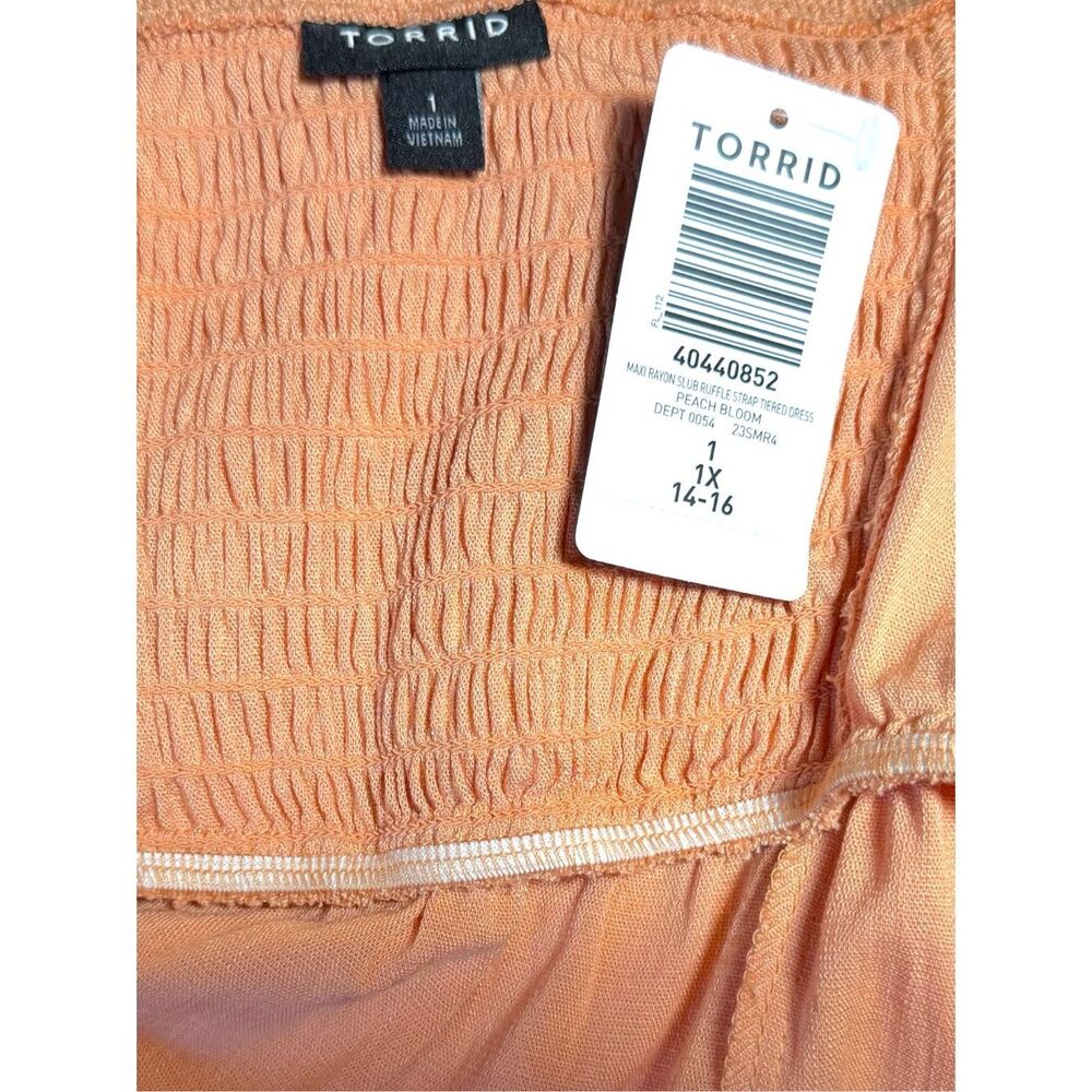 Torrid Peach Maxi Dress Size 1 Ruffle Strap Tiered Empire Waist Pockets NWT - Picture 15 of 15